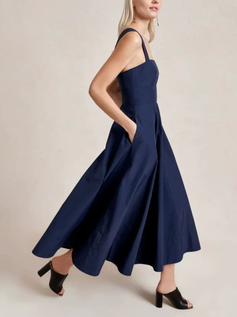 La Ligne Myrtle Midi Dress Midnight Navy Blue A Line French Classic - Picture 10 of 11